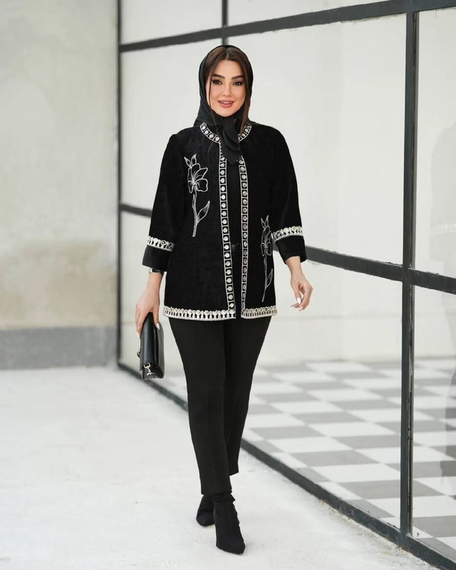 مانتو مخمل گلدوزی